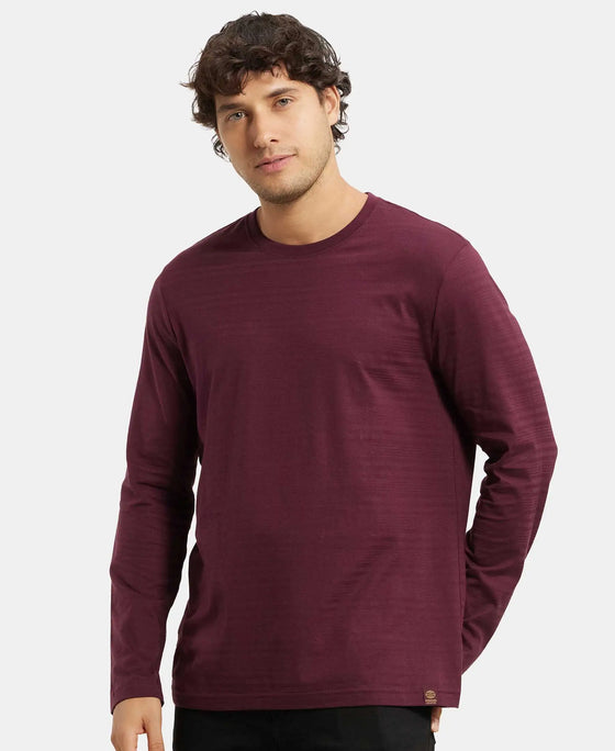 Super Combed Supima Cotton Solid Round Neck Full Sleeve T-Shirt - Wine Tasting-5