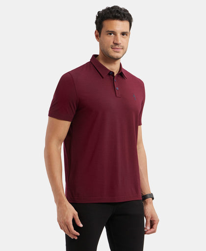 Tencel Micro Modal and Cotton Blend Thin Stripe Half Sleeve Polo T-Shirt - Red Pepper