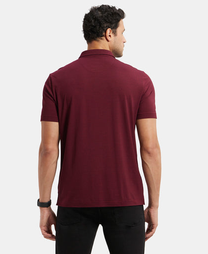 Tencel Micro Modal and Cotton Blend Thin Stripe Half Sleeve Polo T-Shirt - Red Pepper