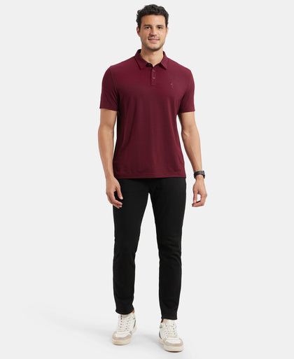 Tencel Micro Modal and Cotton Blend Thin Stripe Half Sleeve Polo T-Shirt - Red Pepper