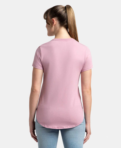 Micro Modal Fiber Elastane Stretch Relaxed Fit Graphic Print Round Neck Half Sleeve T-Shirt With Curved Hem Styling - Lilas