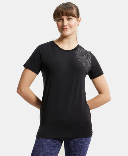 Tencel Lyocell Elastane Stretch Relaxed Fit Graphic Printed Half Sleeve T-Shirt - Black