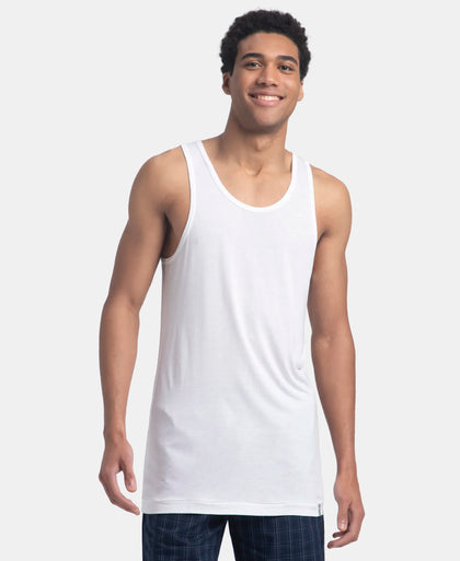 Bamboo And Tencel Modal Blend Sleeveless Vest With Extended Length - White