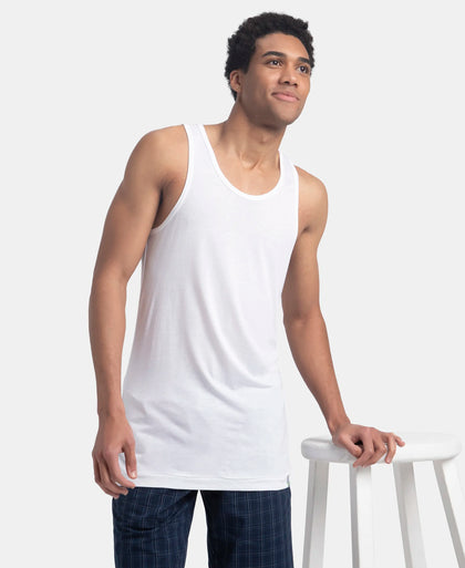 Bamboo And Tencel Modal Blend Sleeveless Vest With Extended Length - White