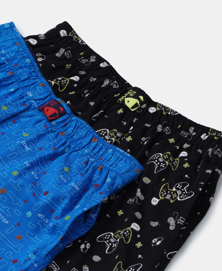 Super Combed Cotton Printed Boxer Shorts with Side Pockets - Black & Rich Royal Blue (Pack of 2)