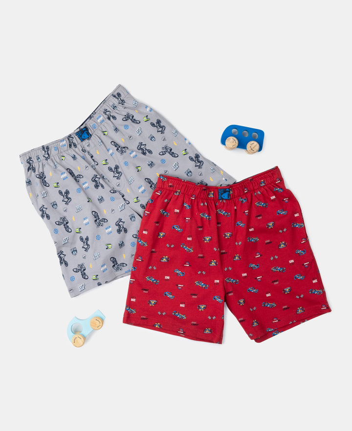 Super Combed Cotton Printed Boxer Shorts with Side Pockets - Chili Pepper & Monument (Pack of 2)