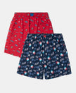 Super Combed Cotton Printed Boxer Shorts with Side Pockets - Navy & Chili Pepper (Pack of 2)