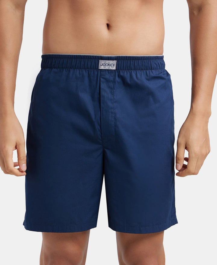 Super Combed Mercerized Cotton Woven Fabric Boxer Shorts - Navy