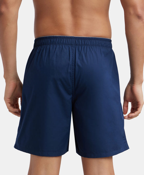 Super Combed Mercerized Cotton Woven Fabric Boxer Shorts - Navy