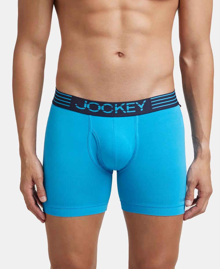 Microfiber Mesh Elastane Stretch Performance Boxer Brief with StayDry Technology - Tropical Sea