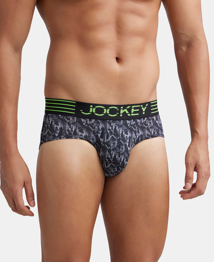 Microfiber Mesh Elastane Stretch Printed Performance Brief with StayDry Technology - Black print