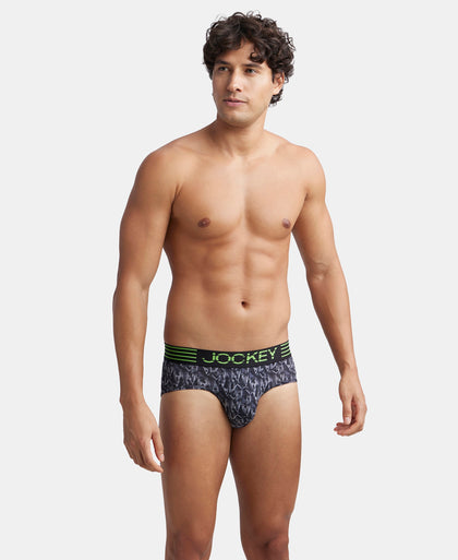 Microfiber Mesh Elastane Stretch Printed Performance Brief with StayDry Technology - Black print