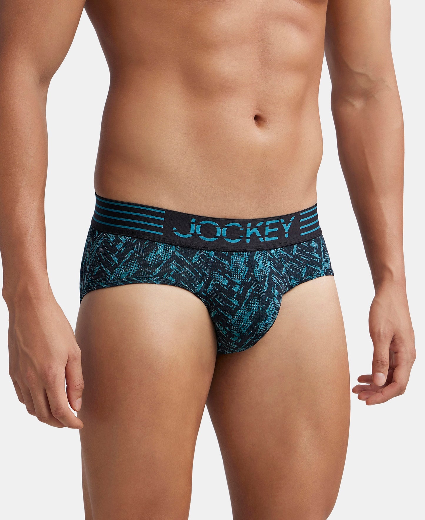 Microfiber Mesh Elastane Stretch Printed Performance Brief with StayDry Technology - Ocean Depth