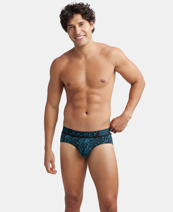 Microfiber Mesh Elastane Stretch Printed Performance Brief with StayDry Technology - Ocean Depth