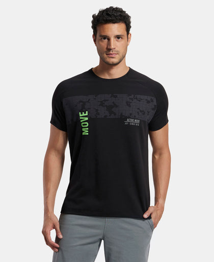 Super Combed Cotton Blend Graphic Printed Round Neck Half Sleeve T-Shirt with Stay Fresh Treatment - Black Printed