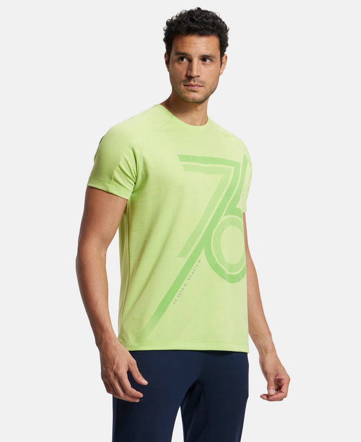 Super Combed Cotton Blend Graphic Printed Round Neck Half Sleeve T-Shirt with Stay Fresh Treatment - Green Glow Printed