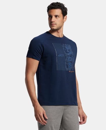 Super Combed Cotton Blend Graphic Printed Round Neck Half Sleeve T-Shirt with Stay Fresh Treatment - Navy  Printed