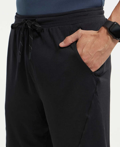 Microfiber Elastane Stretch Solid Shorts with Zipper Media Pocket and StayFresh Treatment - Black-7