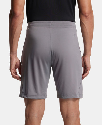 Microfiber Elastane Stretch Solid Shorts with Zipper Media Pocket and StayFresh Treatment - Performance Grey