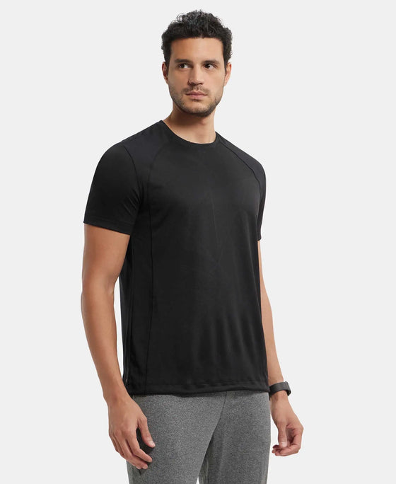 Microfiber Fabric Round Neck Half Sleeve T-Shirt with Breathable Mesh - Black-2