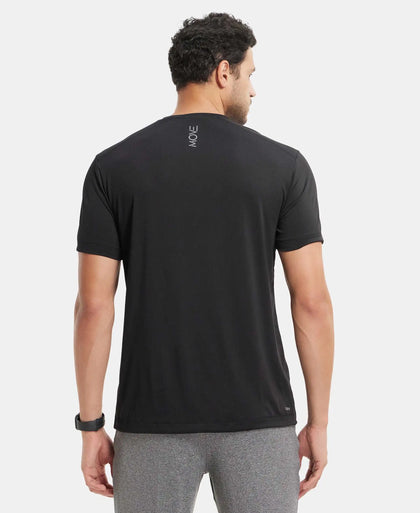 Microfiber Fabric Round Neck Half Sleeve T-Shirt with Breathable Mesh - Black-3