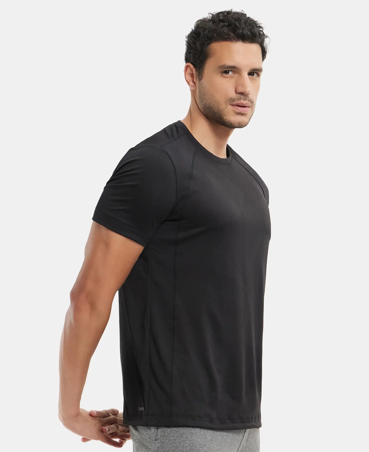 Microfiber Fabric Round Neck Half Sleeve T-Shirt with Breathable Mesh - Black-5