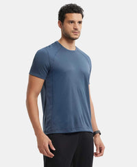 Microfiber Fabric Round Neck Half Sleeve T-Shirt with Breathable Mesh - Mid Night Navy-2