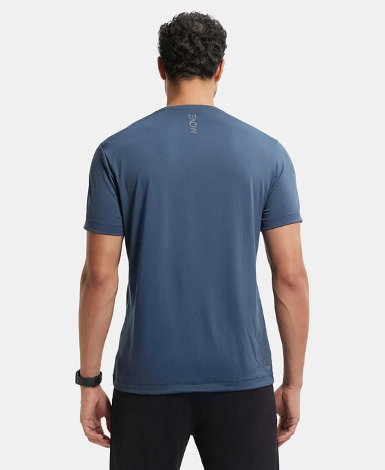 Microfiber Fabric Round Neck Half Sleeve T-Shirt with Breathable Mesh - Mid Night Navy-3