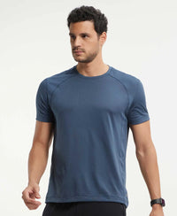 Microfiber Fabric Round Neck Half Sleeve T-Shirt with Breathable Mesh - Mid Night Navy-5