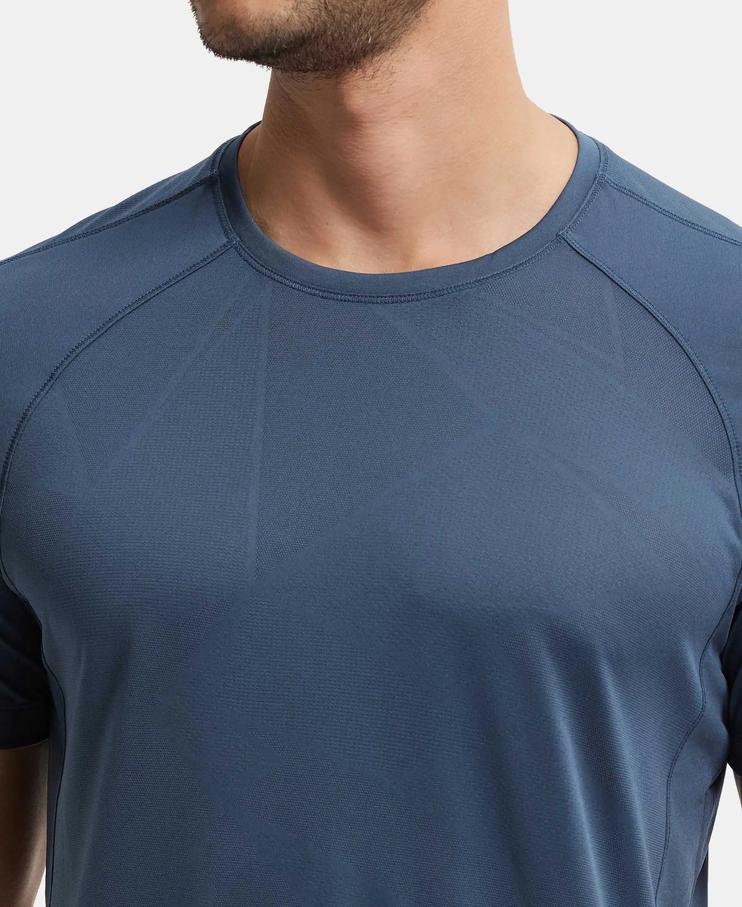 Microfiber Fabric Round Neck Half Sleeve T-Shirt with Breathable Mesh - Mid Night Navy-7