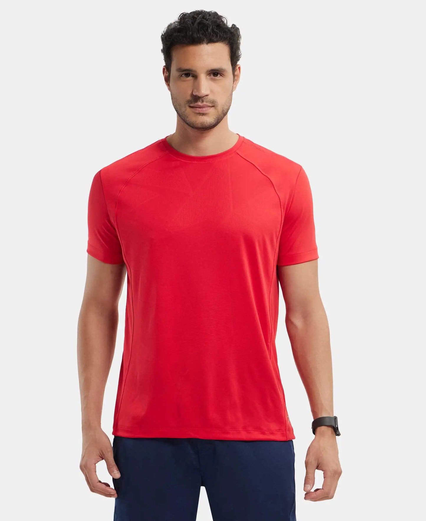 Microfiber Fabric Round Neck Half Sleeve T-Shirt with Breathable Mesh - Team Red-1