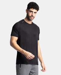 Lightweight Microfiber Solid Round Neck Half Sleeve T-Shirt with Breathable Mesh - Black