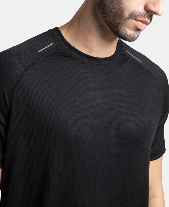 Lightweight Microfiber Solid Round Neck Half Sleeve T-Shirt with Breathable Mesh - Black