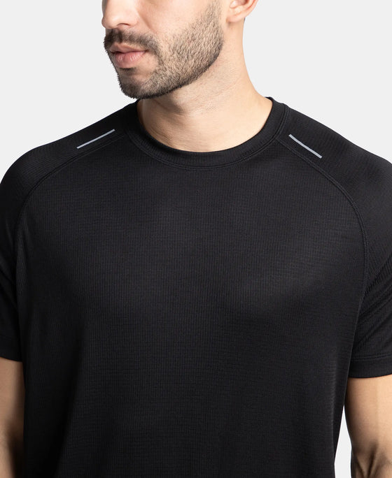 Lightweight Microfiber Solid Round Neck Half Sleeve T-Shirt with Breathable Mesh - Black