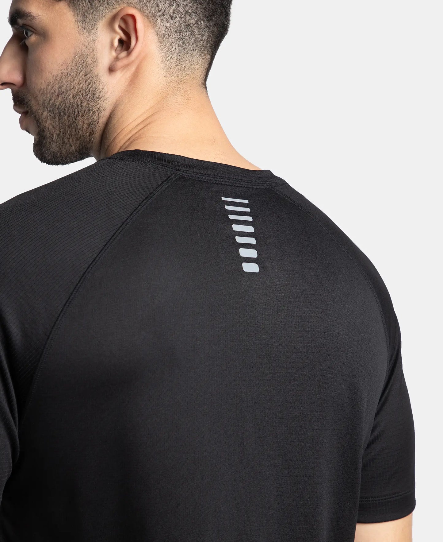 Lightweight Microfiber Solid Round Neck Half Sleeve T-Shirt with Breathable Mesh - Black