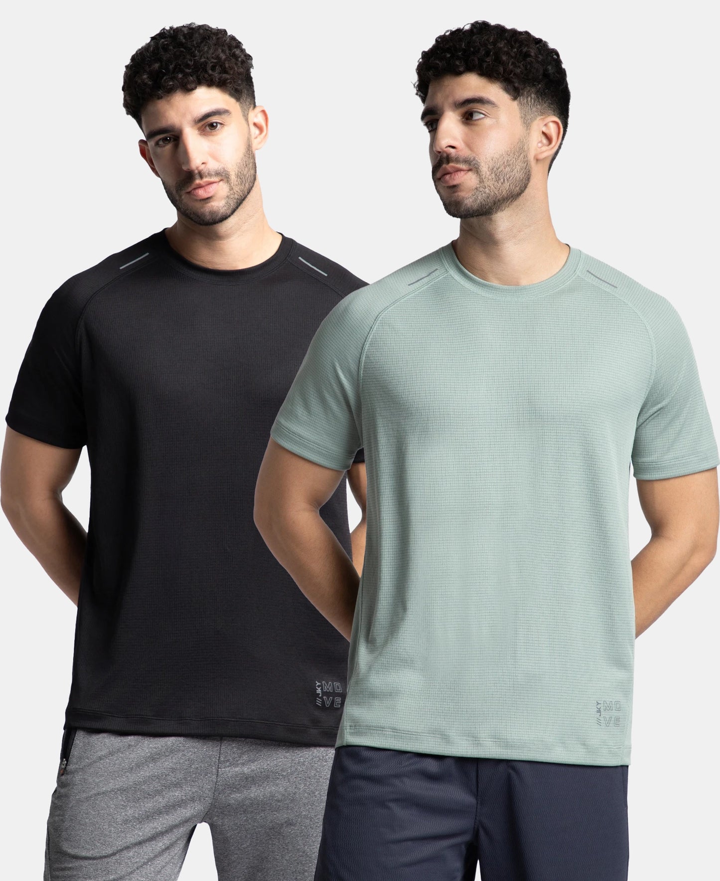 Pack of 2 Lightweight Microfiber Solid Round Neck Half Sleeve T-Shirt with Breathable Mesh - Iceberg Green & Black