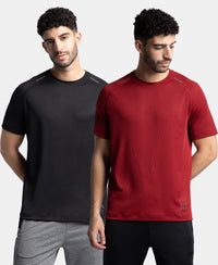 Pack of 2 Lightweight Microfiber Solid Round Neck Half Sleeve T-Shirt with Breathable Mesh - Sundried Tomato & Black