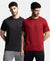 Pack of 2 Lightweight Microfiber Solid Round Neck Half Sleeve T-Shirt with Breathable Mesh - Sundried Tomato & Black