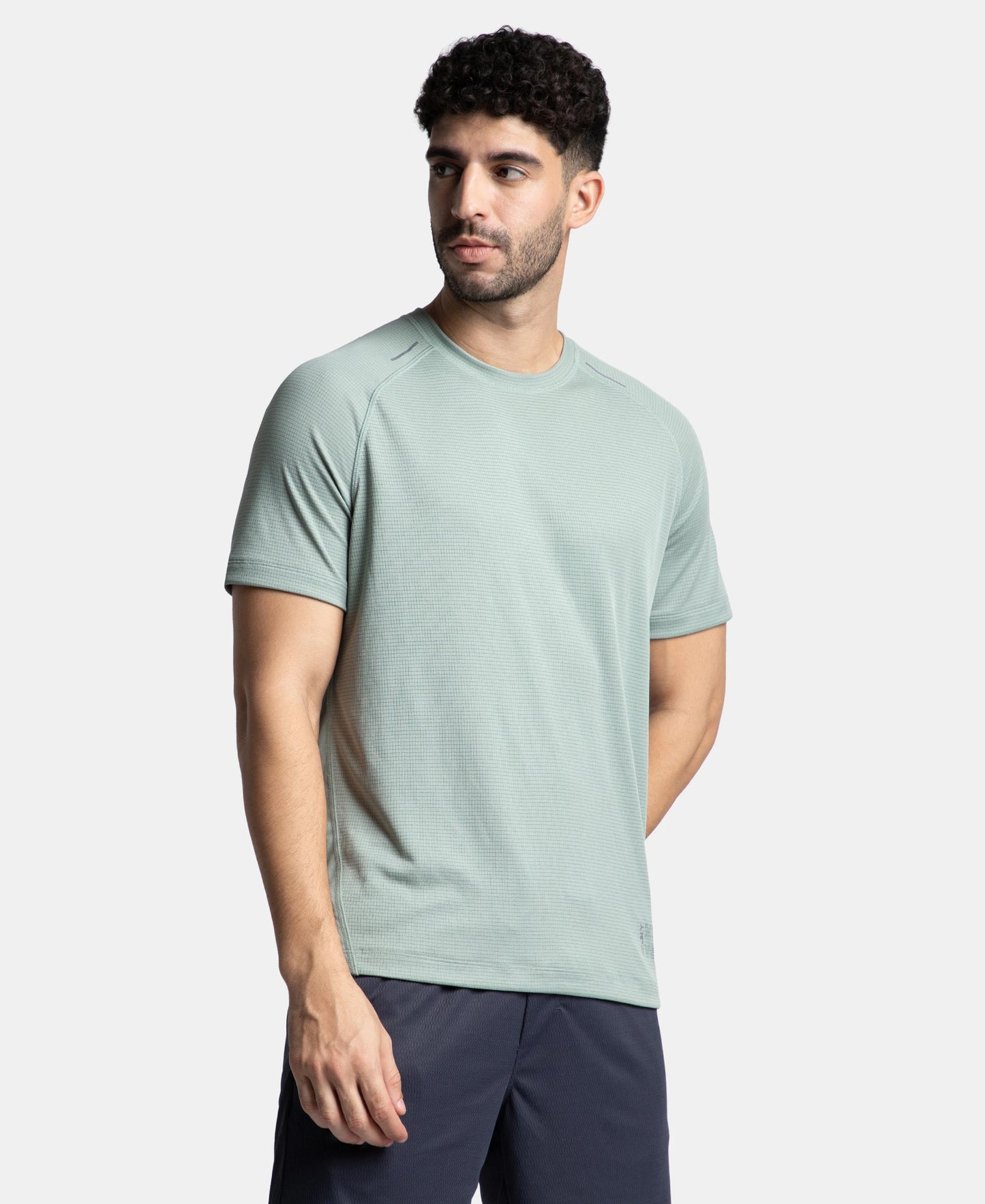 Pack of 2 Lightweight Microfiber Solid Round Neck Half Sleeve T-Shirt with Breathable Mesh - Navy & Iceberg Green