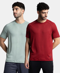 Pack of 2 Lightweight Microfiber Solid Round Neck Half Sleeve T-Shirt with Breathable Mesh - Sundried Tomato & Iceberg Green