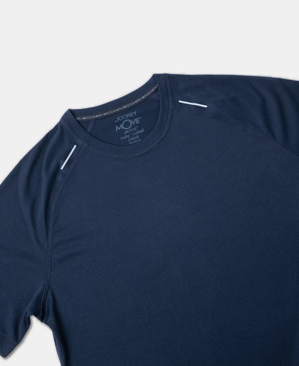 Lightweight Microfiber Solid Round Neck Half Sleeve T-Shirt with Breathable Mesh - Navy