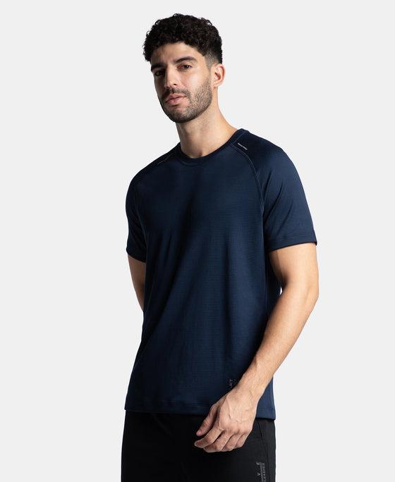 Pack of 2 Lightweight Microfiber Solid Round Neck Half Sleeve T-Shirt with Breathable Mesh - Navy & Provincial Blue