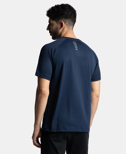 Lightweight Microfiber Solid Round Neck Half Sleeve T-Shirt with Breathable Mesh - Navy