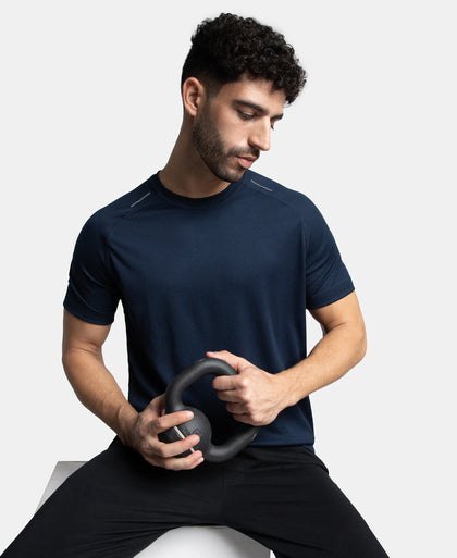 Lightweight Microfiber Solid Round Neck Half Sleeve T-Shirt with Breathable Mesh - Navy