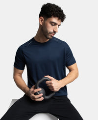 Pack of 2 Lightweight Microfiber Solid Round Neck Half Sleeve T-Shirt with Breathable Mesh - Navy & Iceberg Green