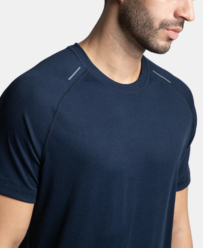 Lightweight Microfiber Solid Round Neck Half Sleeve T-Shirt with Breathable Mesh - Navy