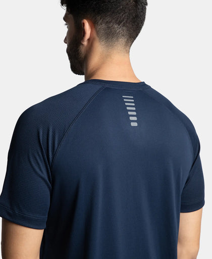 Lightweight Microfiber Solid Round Neck Half Sleeve T-Shirt with Breathable Mesh - Navy