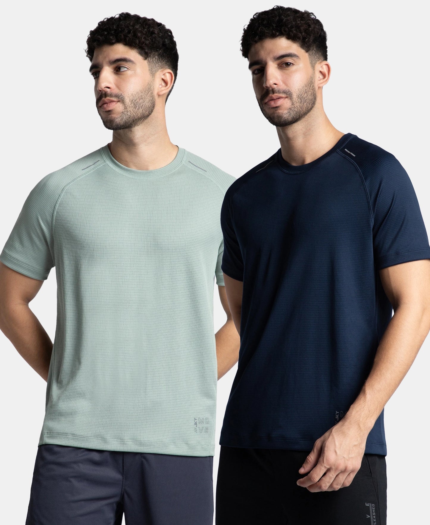 Pack of 2 Lightweight Microfiber Solid Round Neck Half Sleeve T-Shirt with Breathable Mesh - Navy & Iceberg Green