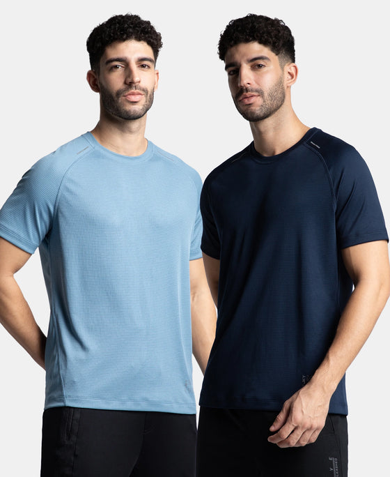 Pack of 2 Lightweight Microfiber Solid Round Neck Half Sleeve T-Shirt with Breathable Mesh - Navy & Provincial Blue