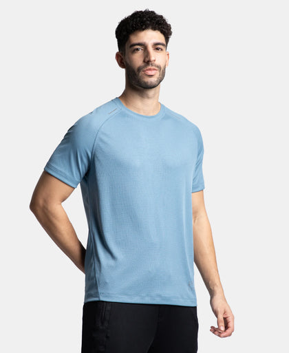 Lightweight Microfiber Solid Round Neck Half Sleeve T-Shirt with Breathable Mesh - Provincial Blue